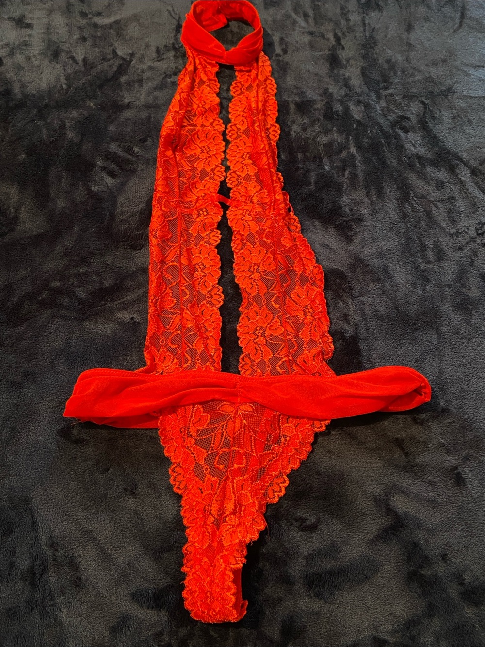 Red Lace Halter Thong Bodysuit - Elegant Women's Intimate